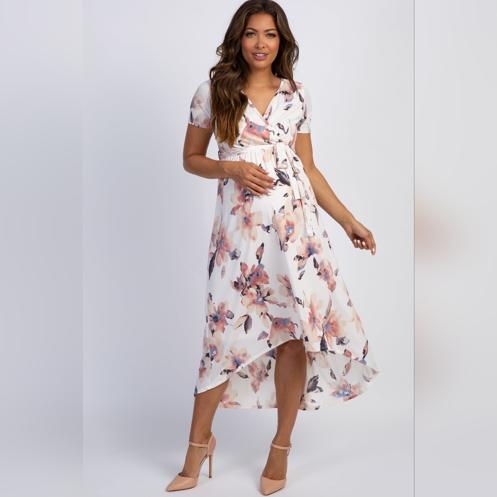 PinkBlush White and Pink Floral Dress Maternity Wrap
